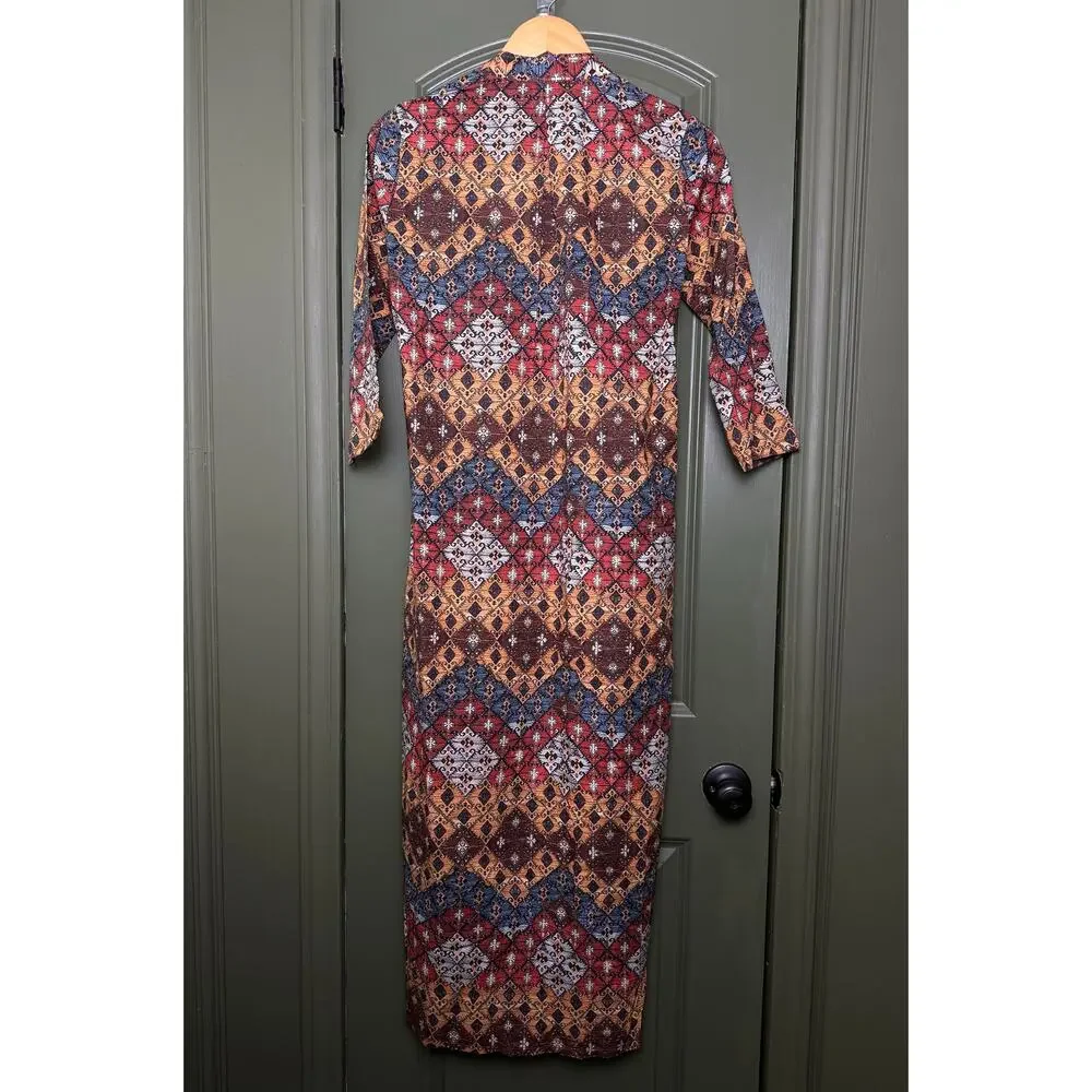 NWT Ro's Garden Clorinda Long Kurta Kaftan Resort Coverup Dress Lachen Brown XS - Picture 4 of 5